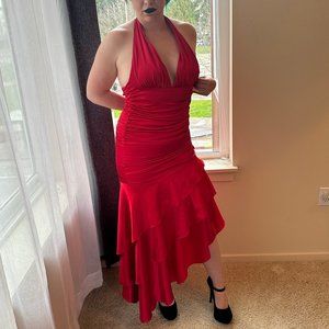 High Low Satin Halter Prom Dress